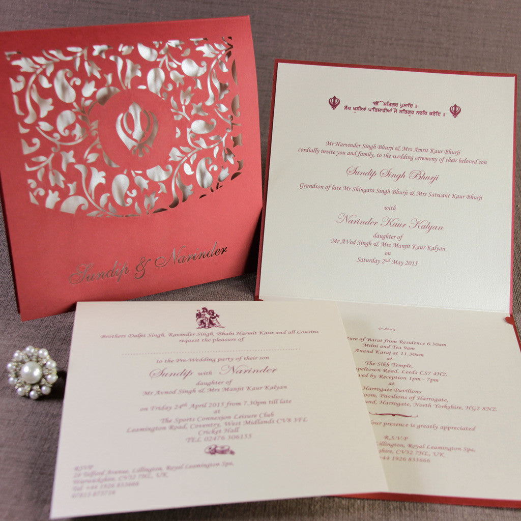 Ganesha In the Middle Luxury Top Fold Indian Asian Wedding Invitation Personalised, Laser Cut