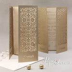 SAMPLE of ELEGANT GATEFOLD WEDDING DAY INVITATION PERSONALISED LASER CUT NAMES ON COVER ASIAN INDIAN GOLD