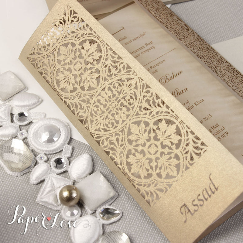 Elegant Gatefold Wedding Day Invitation Personalised Laser Cut Names On Cover Asian Indian Gold