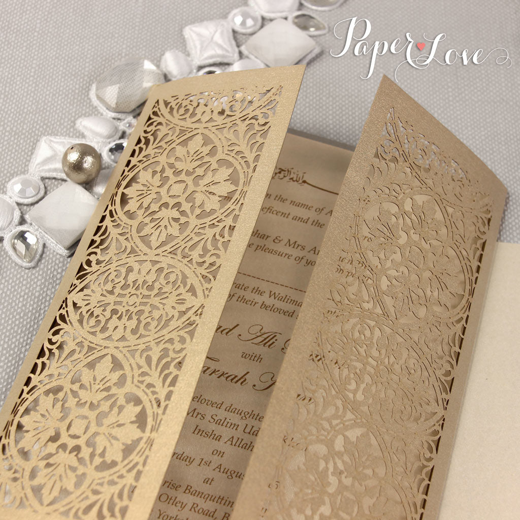 Elegant Gatefold Wedding Day Invitation Personalised Laser Cut Names On Cover Asian Indian Gold