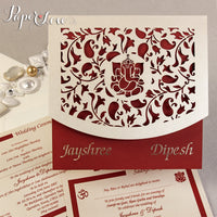 Asian Wedding Invitation, Laser Cut Ganesha On Cover, Names Bride & Groom