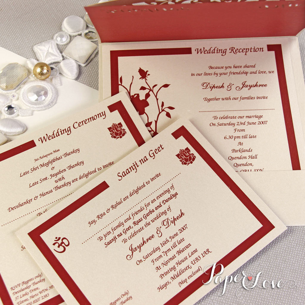 Asian Wedding Invitation, Laser Cut Ganesha On Cover, Names Bride & Groom