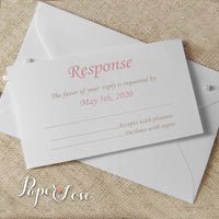 Beautiful White or Cream Wedding Reply Card  With Matching Envelope, RSVP