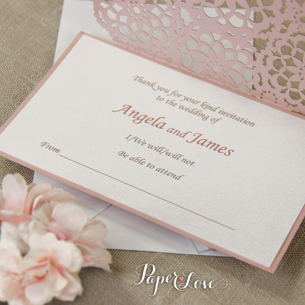 Laser Cut Reply Card With Envelope RSVP & Thank You Card