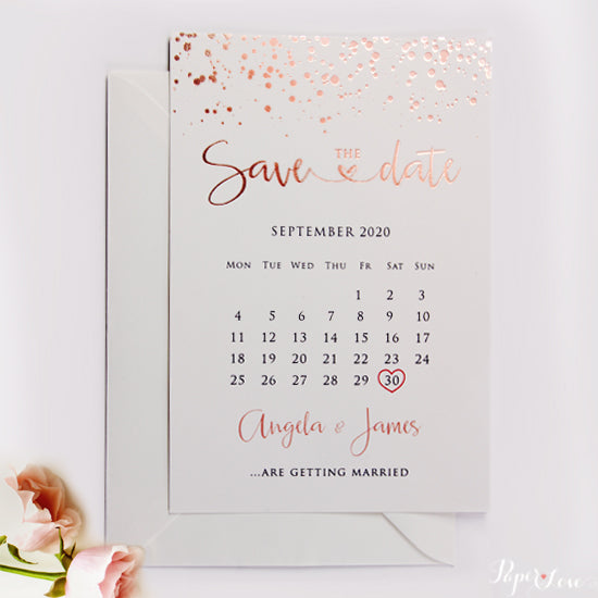 Foil Pressed Beautiful Save The Date Card Confetti Dots Design