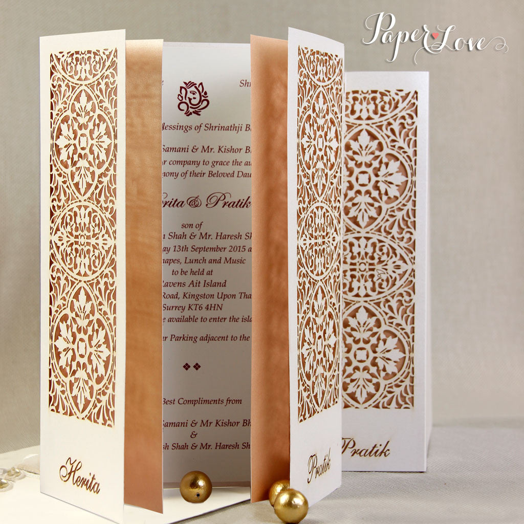 Luxury Gatefold Asian Wedding Day Invitation Personalised Laser Cut Cover