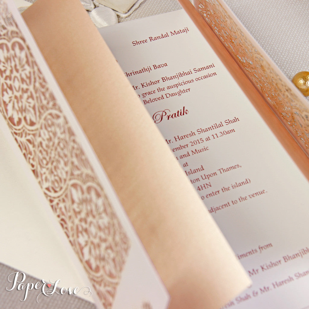 Luxury Gatefold Asian Wedding Day Invitation Personalised Laser Cut Cover