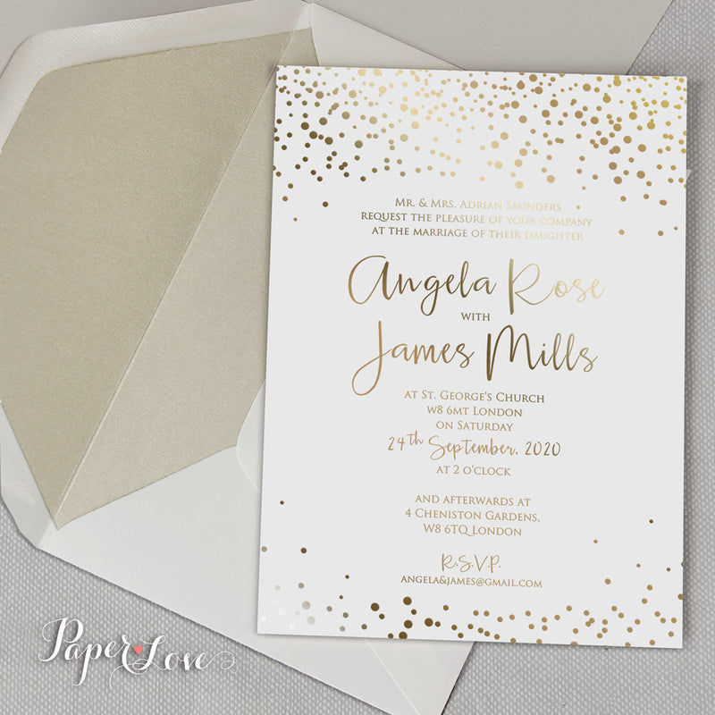 Amazing Beautiful Gold Foil Confetti Elegant Wedding Invitation White