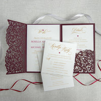 Burgundy Pocketfold Laser Cut Invitations
