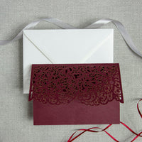 Personalised Laser Cut Pocketfold Wedding Card with 4 inserts and Envelopes - Bordeaux Wine