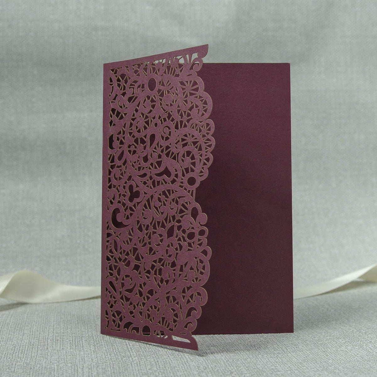 Burgundy Pocketfold Laser Cut Invitations