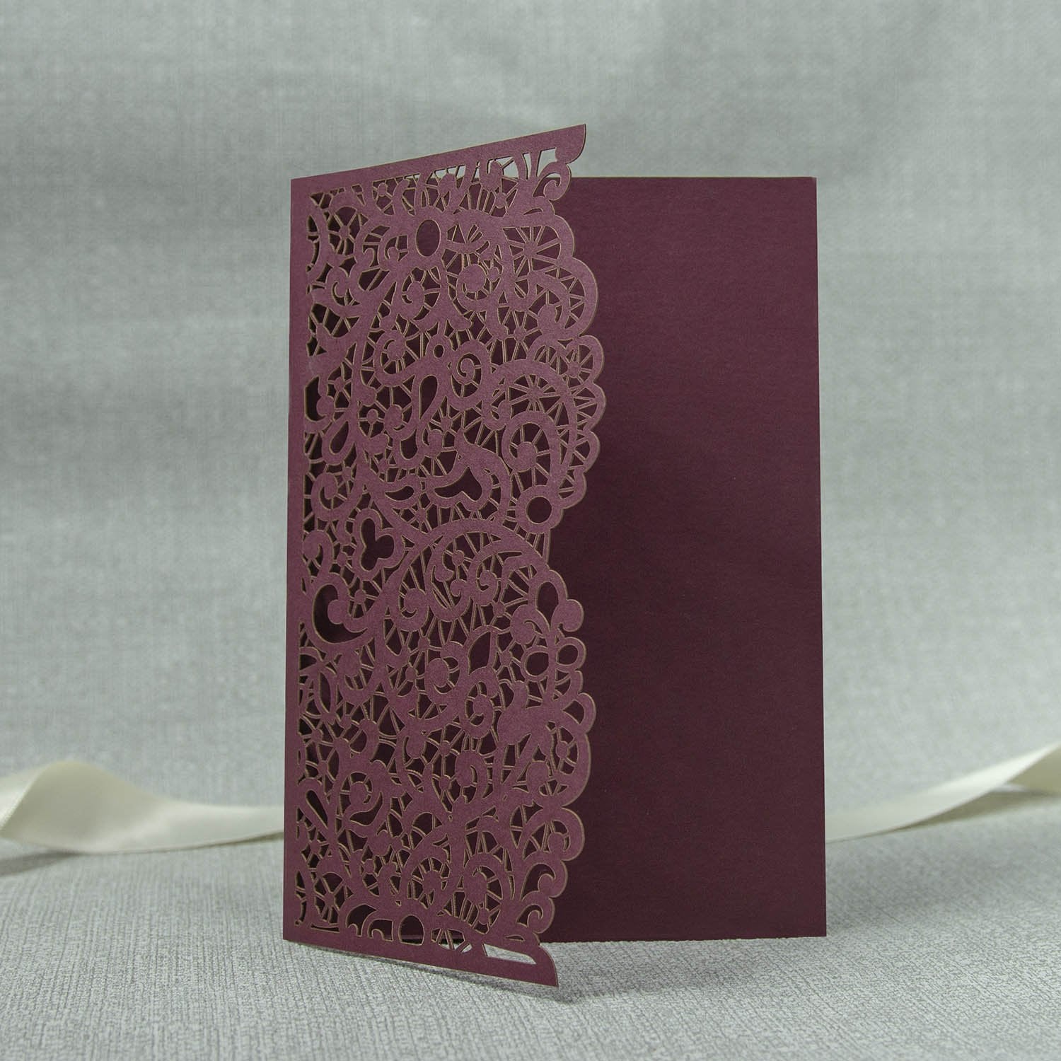 Burgundy Pocketfold Laser Cut Invitations