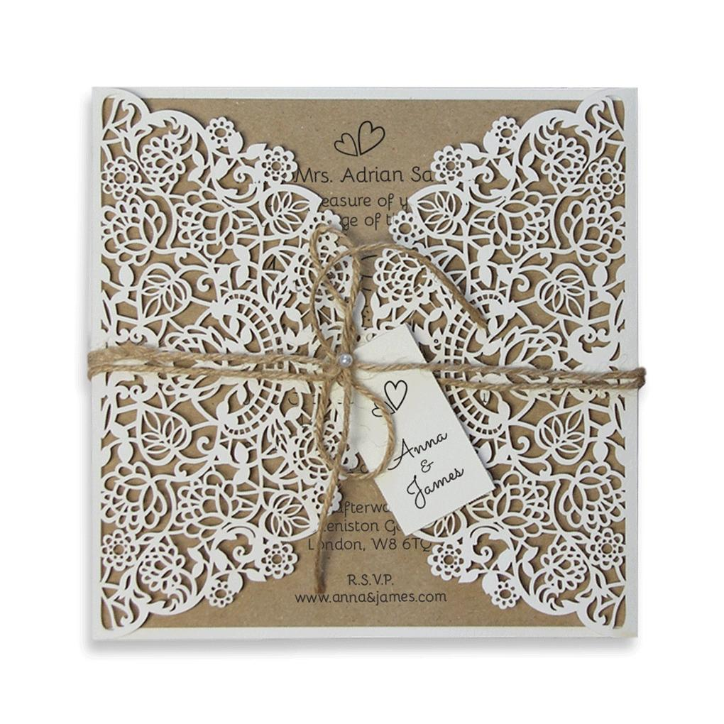 Rustic Wedding Invitation Floral Laser Cut DIY Kit