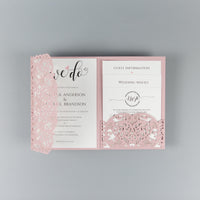 Pink Pocketfold Elegant Lace Floral Wedding Invitations
