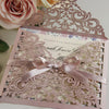 Beautiful Pink Laser Cut Square Wedding Day Invitation Pocket