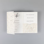 White Pocketfold Lace Floral Wedding Invitations
