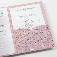 Pink Rose Pocketfold Lace Floral Wedding Invitations