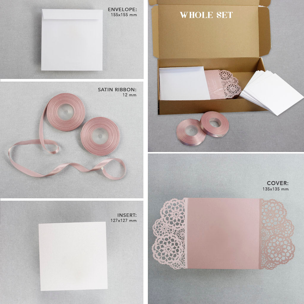 Elegant Misty Rose Wedding Invitations - Laser cut Floral Invitation with Cream Insert