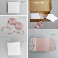 Elegant Misty Rose Wedding Invitations - Laser cut Floral Invitation with Cream Insert