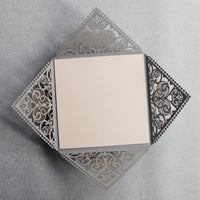 Grey Square Elegant Wedding Invitations with Peach Insert and Gold Glitter