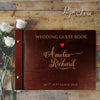 Elegant Brown Wooden Wedding Guest Book with Stylish Laser Cut Cover