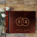 Alternative Brown Wooden Wedding Guest Book with Stylish Laser Cut Cover 30 Black or Cream Pages