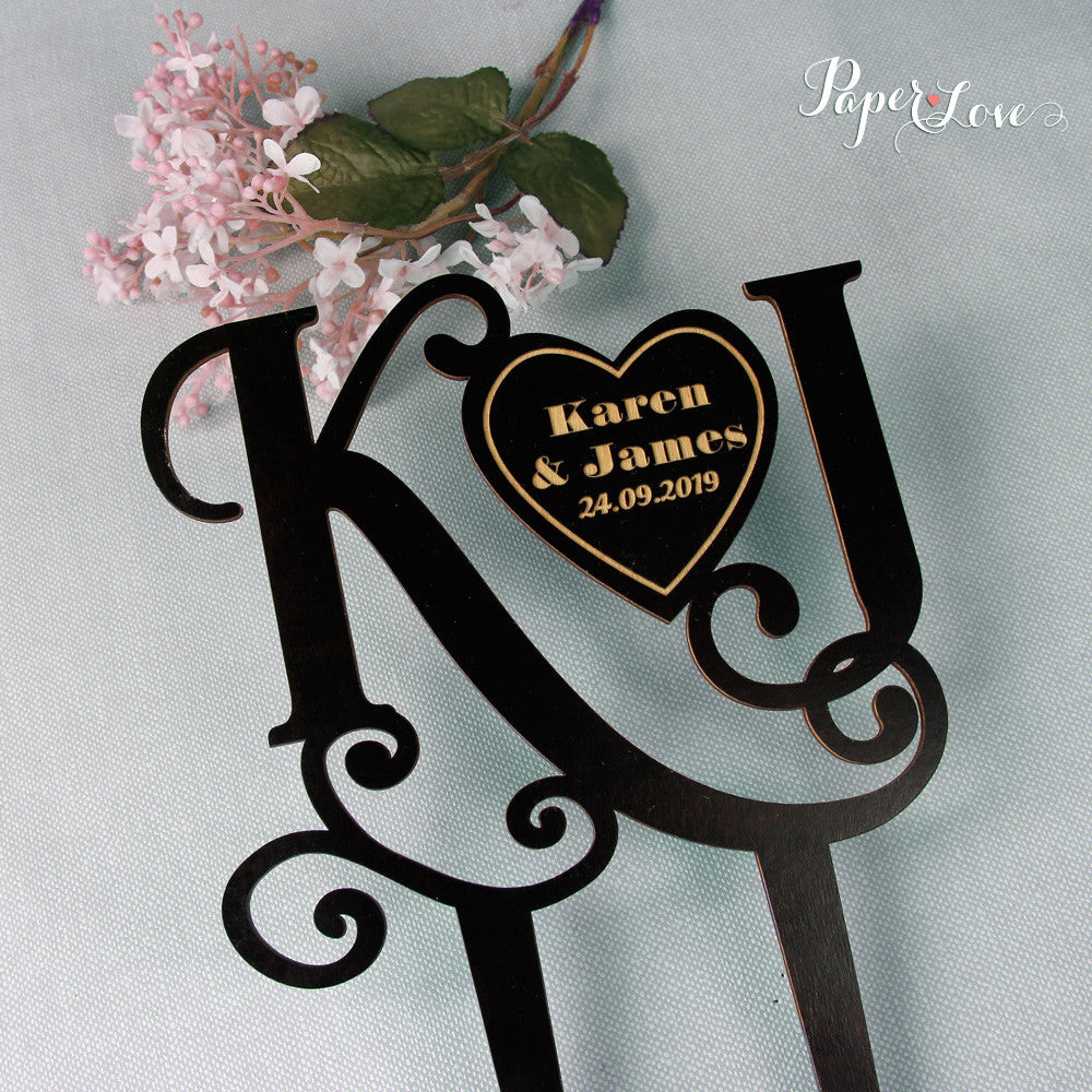 Initials Wooden Wedding Cake Topper Cake Birthday Decoration Anniversary Initials Date