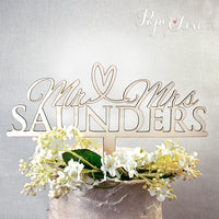 Wooden Wedding Mr and Mrs Heart Motive Cake Topper Wedding Anniversary