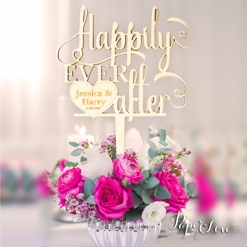 Happily Ever After Wooden Wedding Cake Topper Decoration
