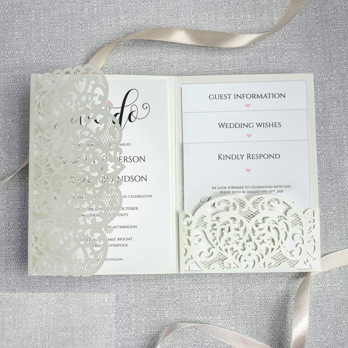 Ivory Pocketfold Lace White Wedding Invitations
