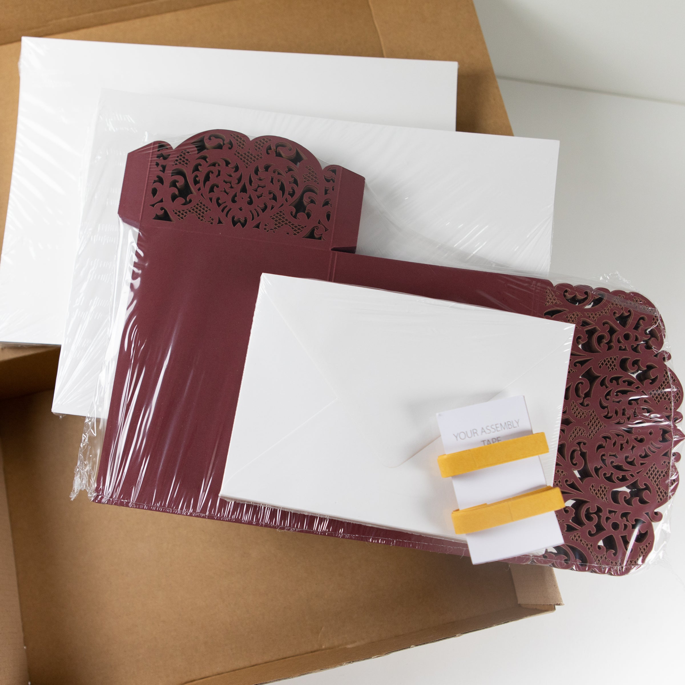 Burgundy Pocketfold Laser Cut Invitations for 4 inserts