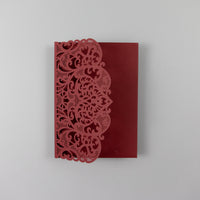 Burgundy Pocketfold Laser Cut Invitations for 4 inserts