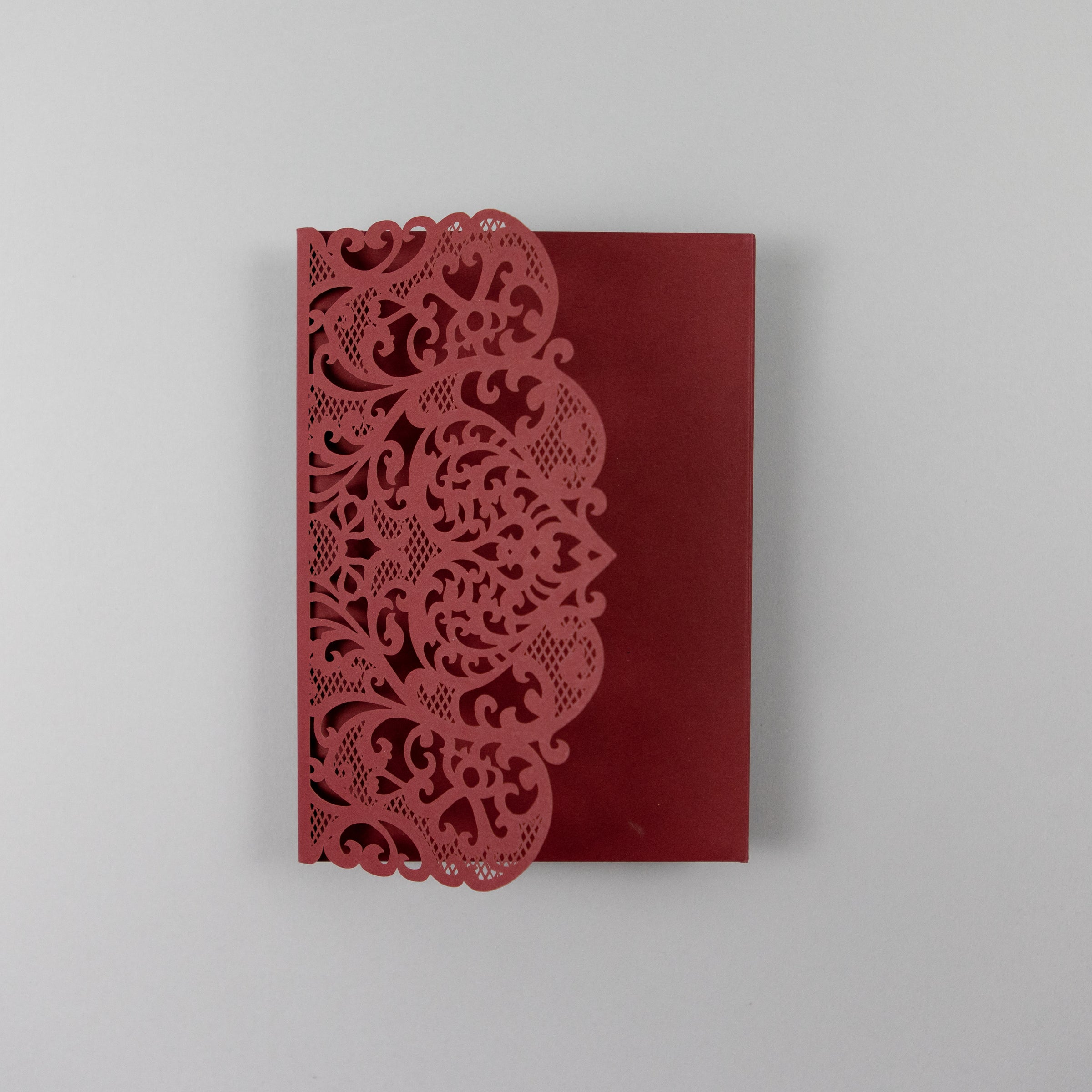 Burgundy Pocketfold Laser Cut Invitations for 4 inserts