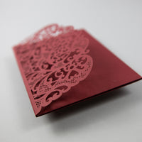 Burgundy Pocketfold Laser Cut Invitations for 4 inserts