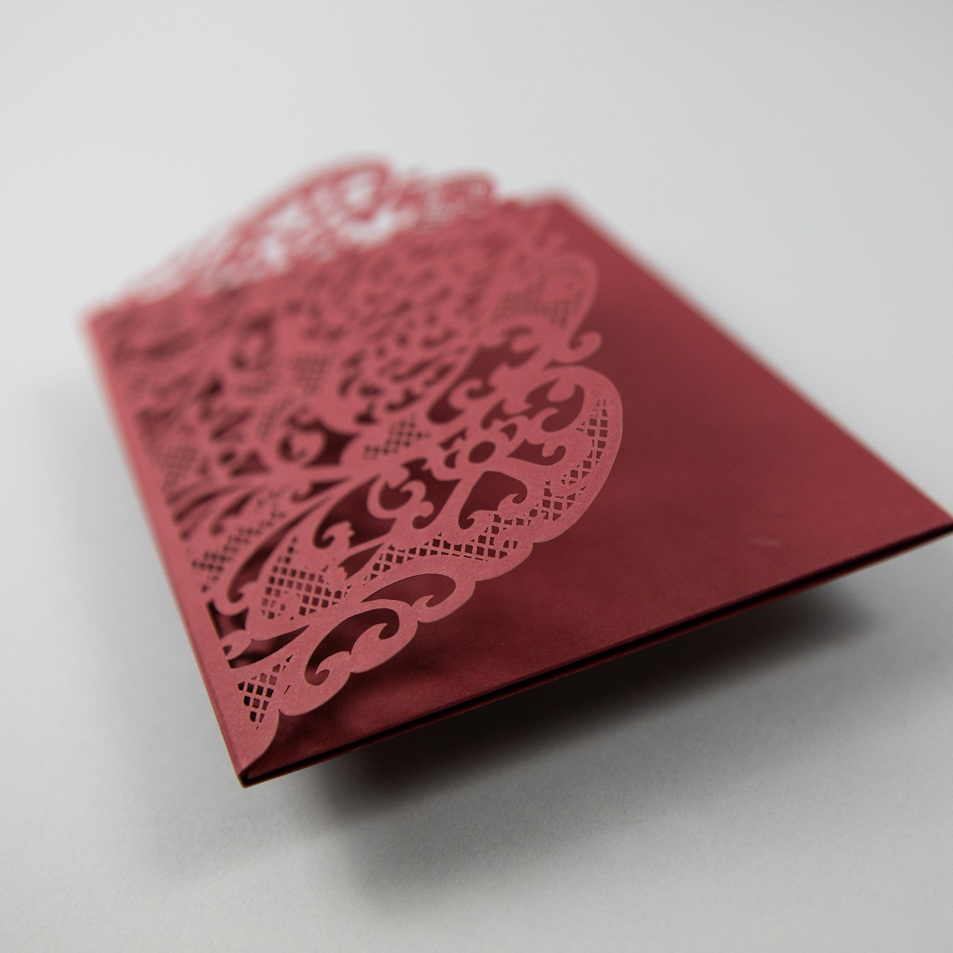 Burgundy Pocketfold Laser Cut Invitations for 4 inserts
