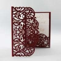 Burgundy Pocketfold Laser Cut Invitations for 4 inserts