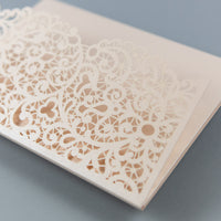 Peach Pocketfold Lace Floral Wedding Invitations