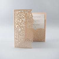 Peach Pocketfold Lace Floral Wedding Invitations