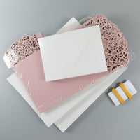 Pink Pocketfold Elegant Lace Floral Wedding Invitations