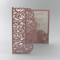Pink Pocketfold Elegant Lace Floral Wedding Invitations