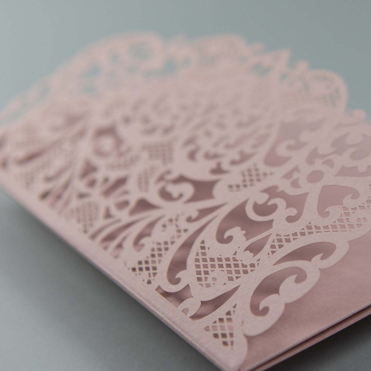 Pink Pocketfold Elegant Lace Floral Wedding Invitations