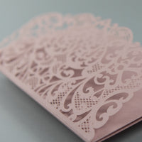 Pink Pocketfold Elegant Lace Floral Wedding Invitations