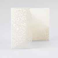 White Pocketfold Lace Floral Wedding Invitations