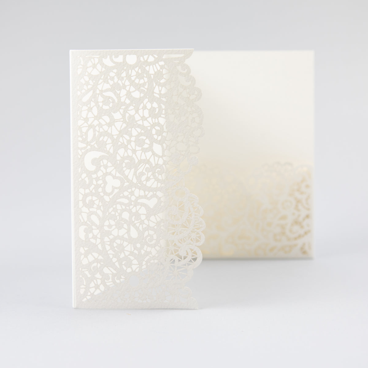 Ivory Pocketfold Lace White Wedding Invitations
