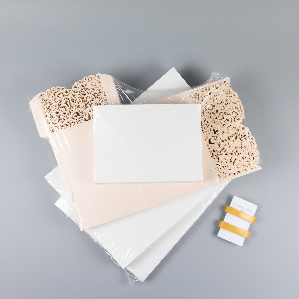 Peach Pocketfold Lace Floral Wedding Invitations