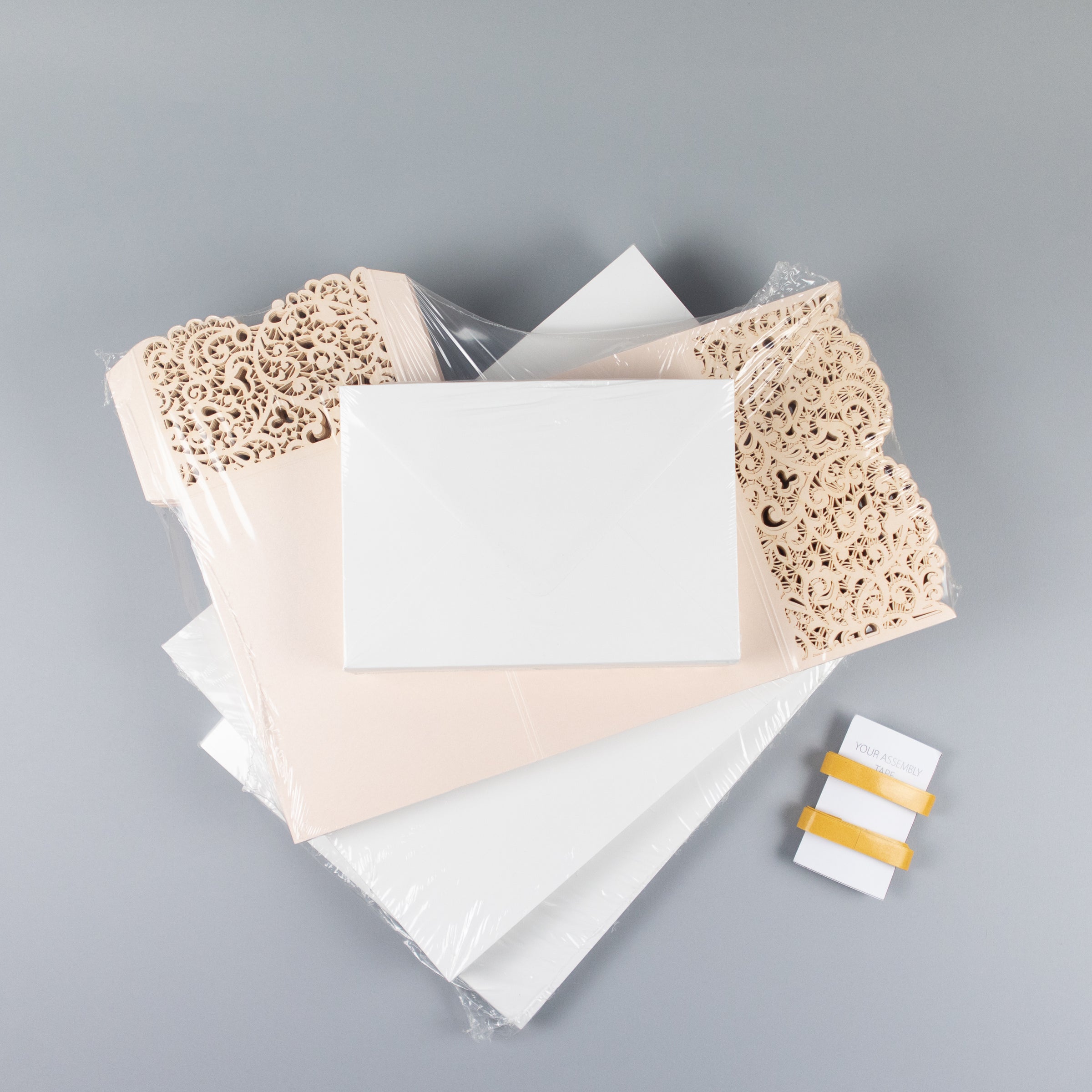 Peach Pocketfold Lace Floral Wedding Invitations