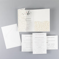 Ivory Pocketfold Lace White Wedding Invitations