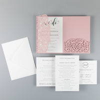 Pink Pocketfold Elegant Lace Floral Wedding Invitations