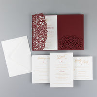 Burgundy Pocketfold Laser Cut Invitations for 4 inserts
