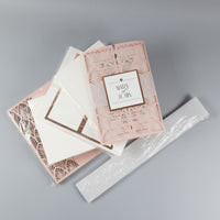 Modern Wedding Invitations DIY Cream Rose Laser Cut Invitation with Envelopes Custom Style